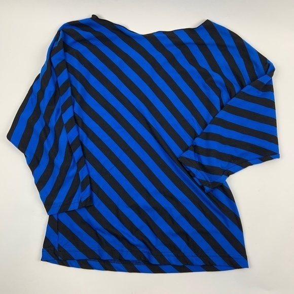 No Boundaries Blouse Juniors 1X 17 Round Neck Quarter Sleeves Black Blue Stripes - Picture 8 of 8